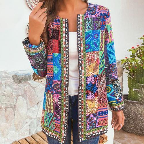 Women Winter Ethnic Floral Print Long Sleeve Loose Jacket Coat freeshipping - Tyche Ace
