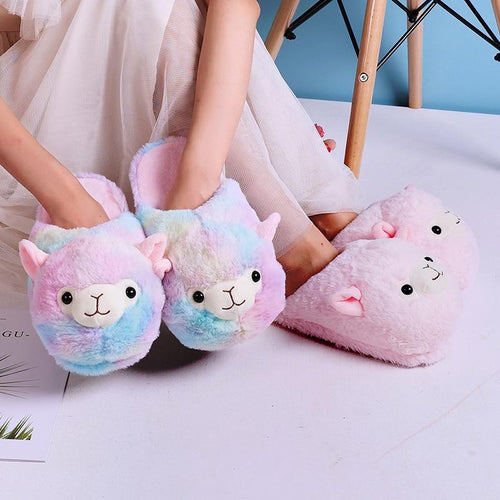 Women Winter Warm Alpaca Cartoon Fur Plush Slippers freeshipping - Tyche Ace