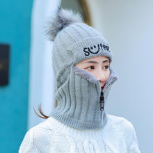 Load image into Gallery viewer, Women Winter Warm Knitted Fur Lined Hats with Zipper Face Warmer Balaclava freeshipping - Tyche Ace
