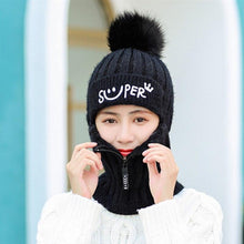 Load image into Gallery viewer, Women Winter Warm Knitted Fur Lined Hats with Zipper Face Warmer Balaclava freeshipping - Tyche Ace
