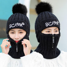 Load image into Gallery viewer, Women Winter Warm Knitted Fur Lined Hats with Zipper Face Warmer Balaclava freeshipping - Tyche Ace

