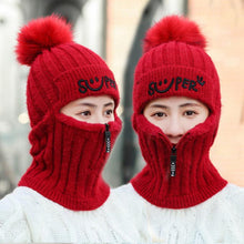 Load image into Gallery viewer, Women Winter Warm Knitted Fur Lined Hats with Zipper Face Warmer Balaclava freeshipping - Tyche Ace

