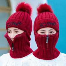 Load image into Gallery viewer, Women Winter Warm Knitted Fur Lined Hats with Zipper Face Warmer Balaclava freeshipping - Tyche Ace
